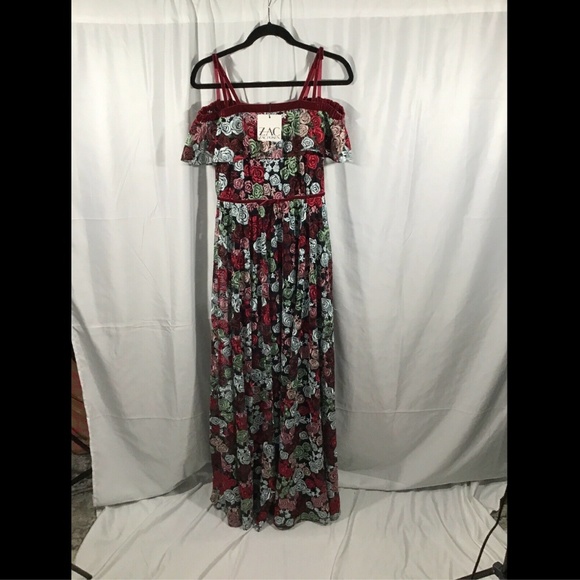 NWT $1,190 ZAC Zac‎ Posen Rosette Embroidered Off-the-Shoulder Gown [SZ 4 ] - Picture 3 of 8